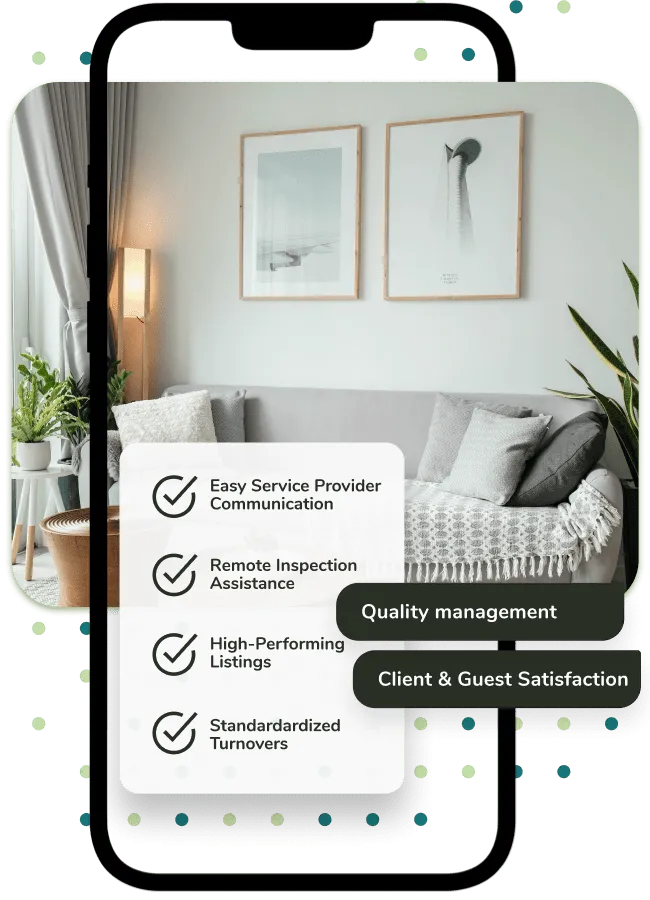 Properly property management dashboard showing portfolio overview, turnover scheduling, and quality scores for vacation rental managers